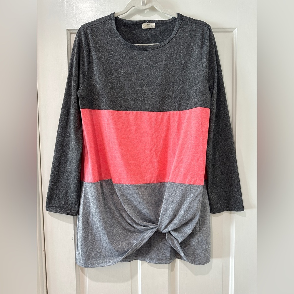 ETWO long sleeve neon pink bottom gathered sweatshirt top shirt